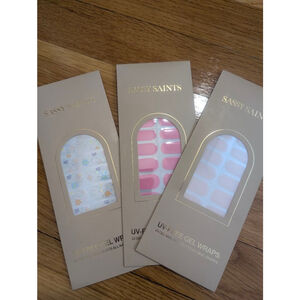 Sassy Saints UV Free Gel Nail Wraps Set of 3 Pink + flower